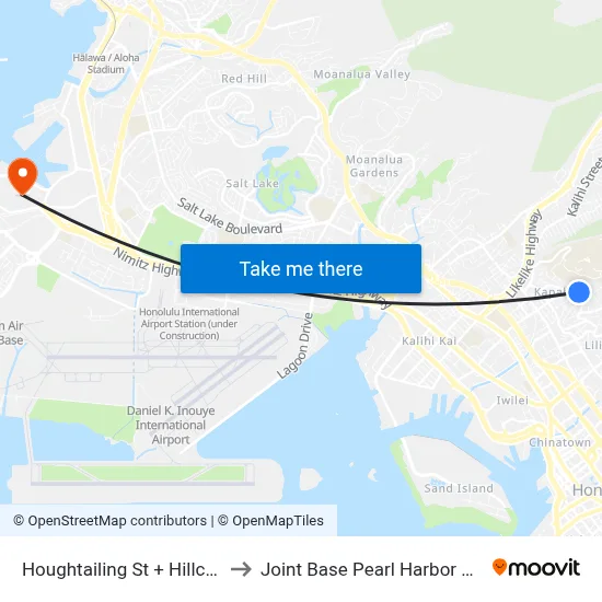 Houghtailing St + Hillcrest St to Joint Base Pearl Harbor Hickam map