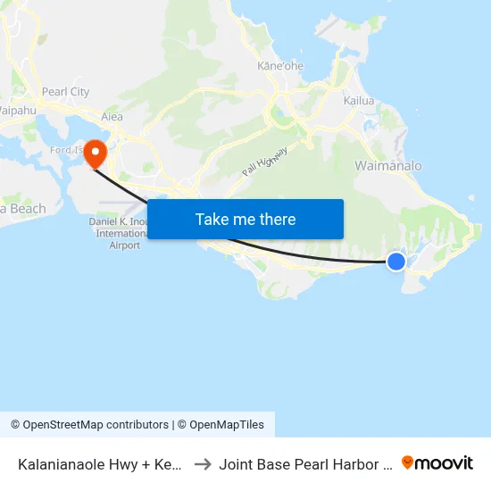 Kalanianaole Hwy + Keahole St to Joint Base Pearl Harbor Hickam map
