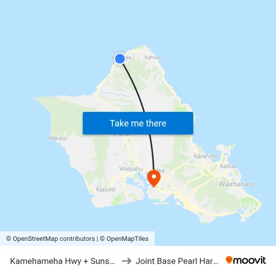 Kamehameha Hwy + Sunset Beach Park to Joint Base Pearl Harbor Hickam map