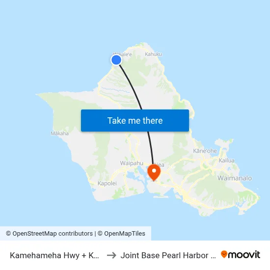 Kamehameha Hwy + Ke Nui Rd to Joint Base Pearl Harbor Hickam map