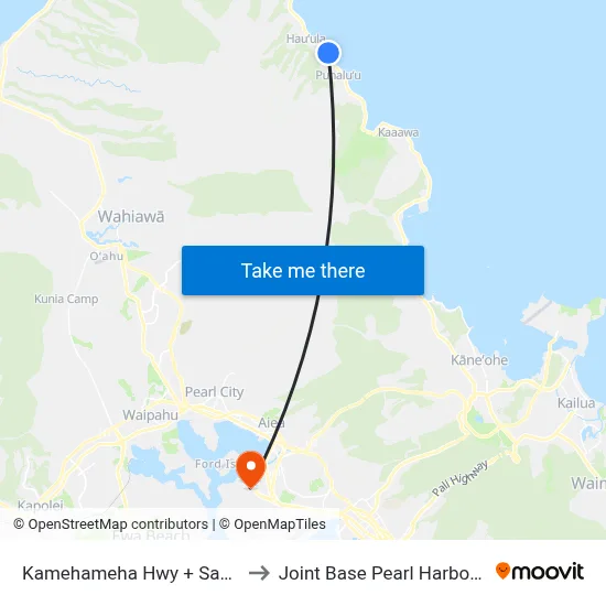 Kamehameha Hwy + Sacred Falls to Joint Base Pearl Harbor Hickam map