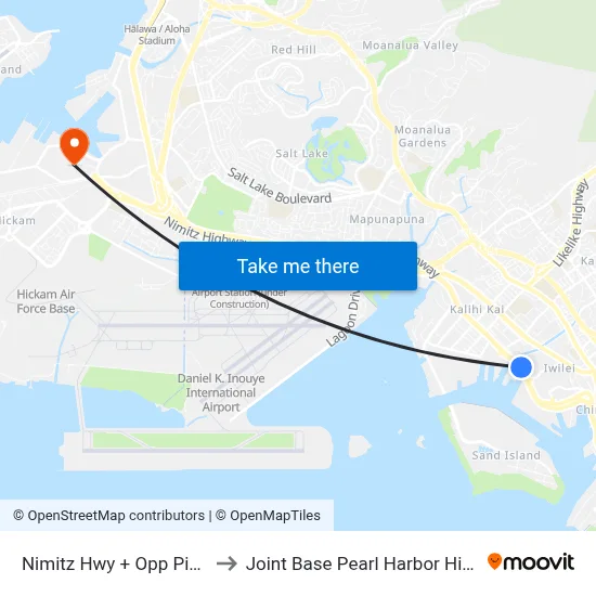 Nimitz Hwy + Opp Pier 36 to Joint Base Pearl Harbor Hickam map