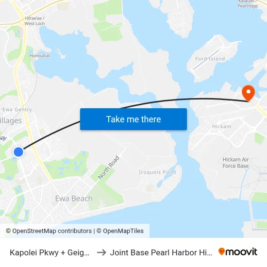 Kapolei Pkwy + Geiger Rd to Joint Base Pearl Harbor Hickam map