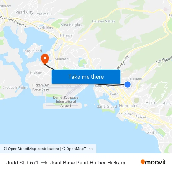 Judd St + 671 to Joint Base Pearl Harbor Hickam map