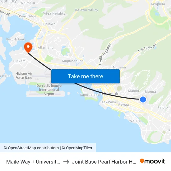 Maile Way + University Ave to Joint Base Pearl Harbor Hickam map