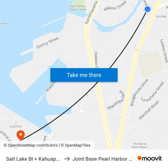 Salt Lake Bl + Kahuapaani St to Joint Base Pearl Harbor Hickam map
