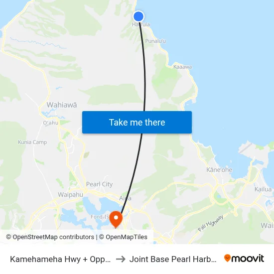 Kamehameha Hwy + Opp Ahinalu Pl to Joint Base Pearl Harbor Hickam map