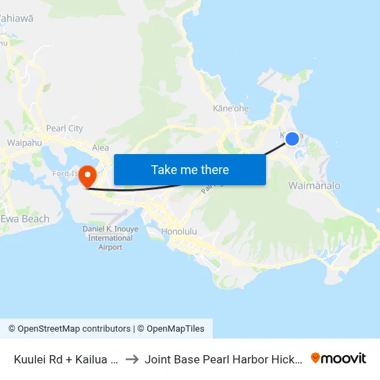 Kuulei Rd + Kailua Rd to Joint Base Pearl Harbor Hickam map