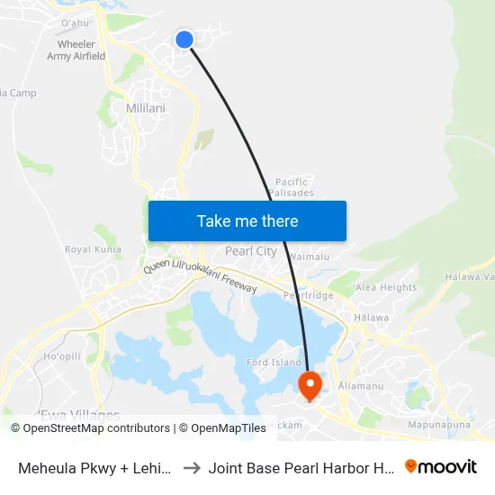 Meheula Pkwy + Lehiwa Dr to Joint Base Pearl Harbor Hickam map