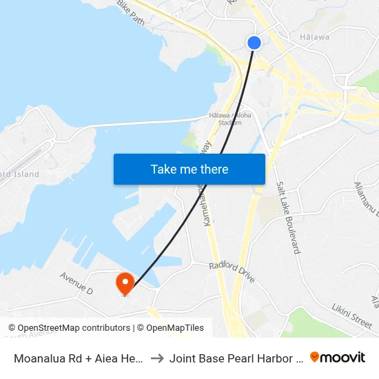 Moanalua Rd + Aiea Heights Dr to Joint Base Pearl Harbor Hickam map