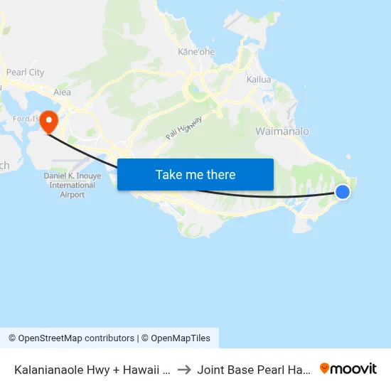 Kalanianaole Hwy + Hawaii Kai Golf Course to Joint Base Pearl Harbor Hickam map