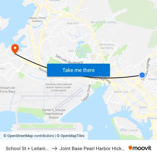 School St + Leilani St to Joint Base Pearl Harbor Hickam map