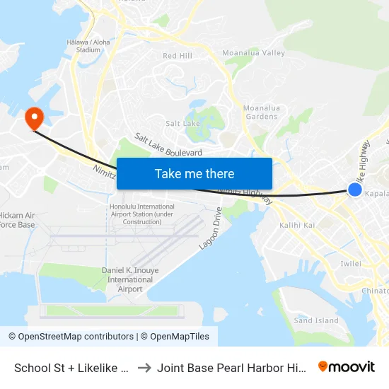 School St + Likelike Hwy to Joint Base Pearl Harbor Hickam map