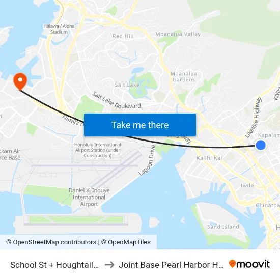 School St + Houghtailing St to Joint Base Pearl Harbor Hickam map