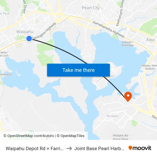 Waipahu Depot Rd + Farrington Hwy to Joint Base Pearl Harbor Hickam map