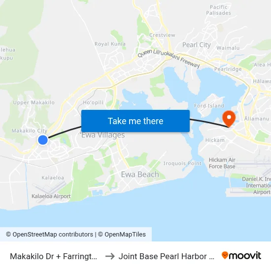 Makakilo Dr + Farrington Hwy to Joint Base Pearl Harbor Hickam map