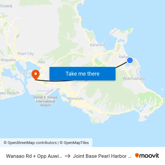 Wanaao Rd + Opp Auwinala St to Joint Base Pearl Harbor Hickam map