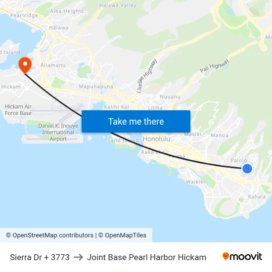 Sierra Dr + 3773 to Joint Base Pearl Harbor Hickam map