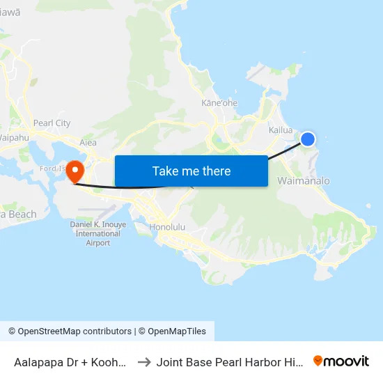 Aalapapa Dr + Koohoo Pl to Joint Base Pearl Harbor Hickam map