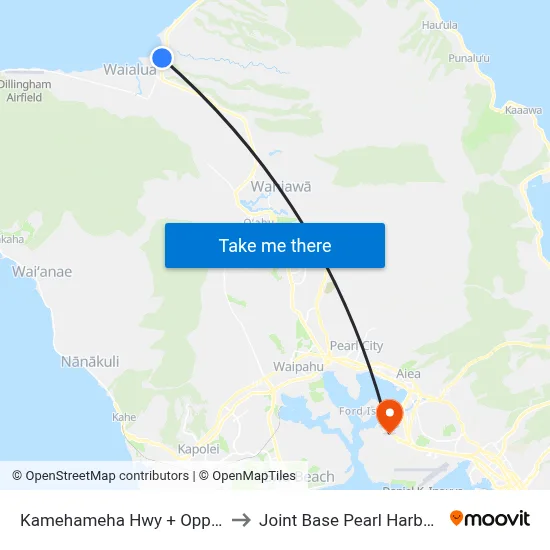 Kamehameha Hwy + Opp Amara Rd to Joint Base Pearl Harbor Hickam map