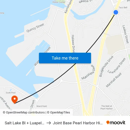 Salt Lake Bl + Luapele Dr to Joint Base Pearl Harbor Hickam map