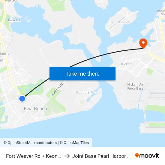Fort Weaver Rd + Keoneula Bl to Joint Base Pearl Harbor Hickam map