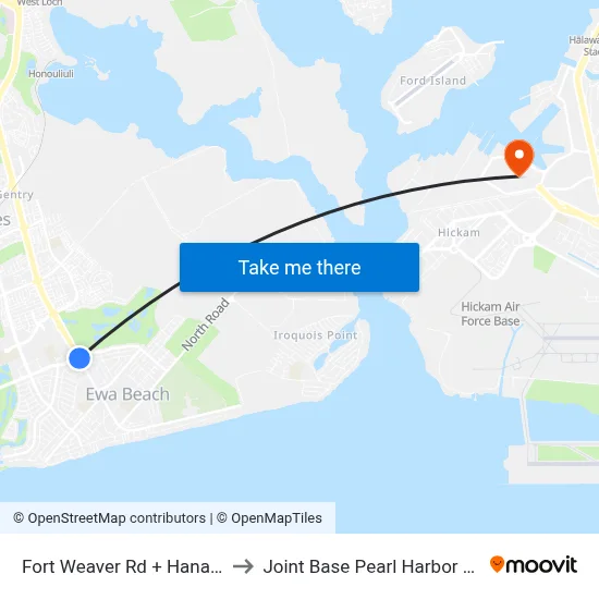Fort Weaver Rd + Hanakahi St to Joint Base Pearl Harbor Hickam map