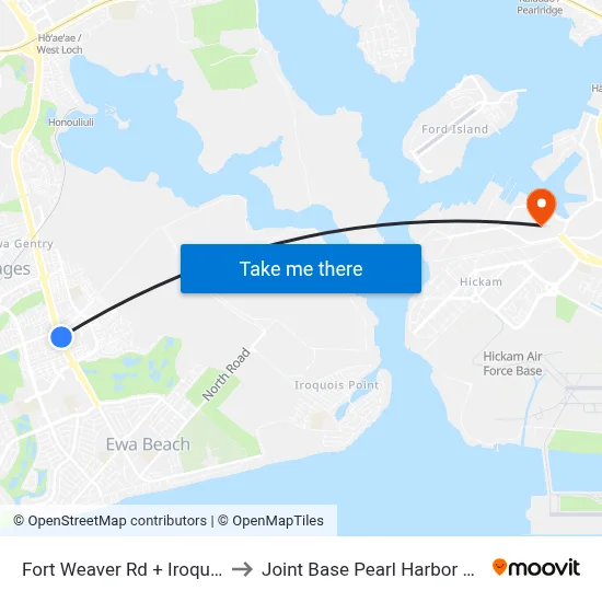 Fort Weaver Rd + Iroquois Rd to Joint Base Pearl Harbor Hickam map