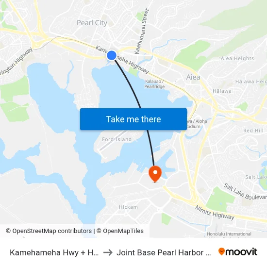 Kamehameha Hwy + H-1 Fwy to Joint Base Pearl Harbor Hickam map