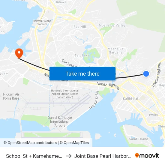 School St + Kamehameha IV Rd to Joint Base Pearl Harbor Hickam map