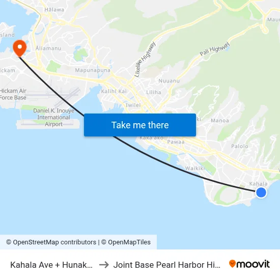 Kahala Ave + Hunakai St to Joint Base Pearl Harbor Hickam map