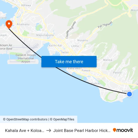 Kahala Ave + Koloa St to Joint Base Pearl Harbor Hickam map