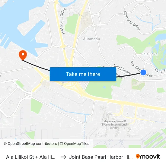Ala Lilikoi St + Ala Ilima St to Joint Base Pearl Harbor Hickam map