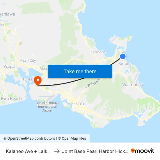 Kalaheo Ave + Laiki Pl to Joint Base Pearl Harbor Hickam map