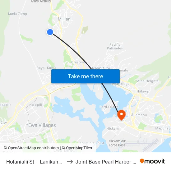 Holanialii St + Lanikuhana Ave to Joint Base Pearl Harbor Hickam map
