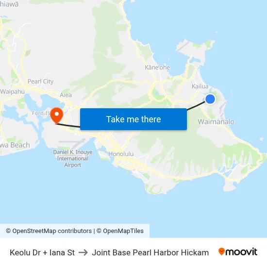 Keolu Dr + Iana St to Joint Base Pearl Harbor Hickam map