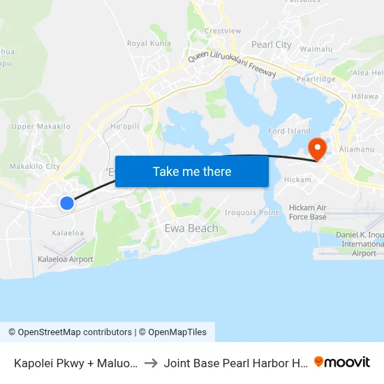 Kapolei Pkwy + Maluohai St to Joint Base Pearl Harbor Hickam map