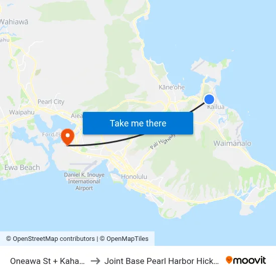 Oneawa St + Kaha St to Joint Base Pearl Harbor Hickam map