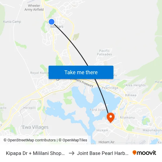 Kipapa Dr + Mililani Shopping Center to Joint Base Pearl Harbor Hickam map