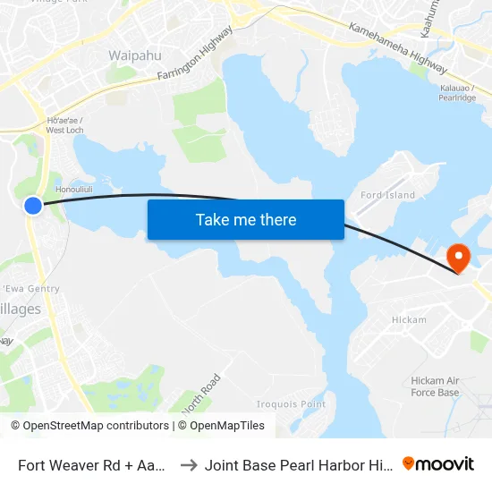 Fort Weaver Rd + Aawa Dr to Joint Base Pearl Harbor Hickam map