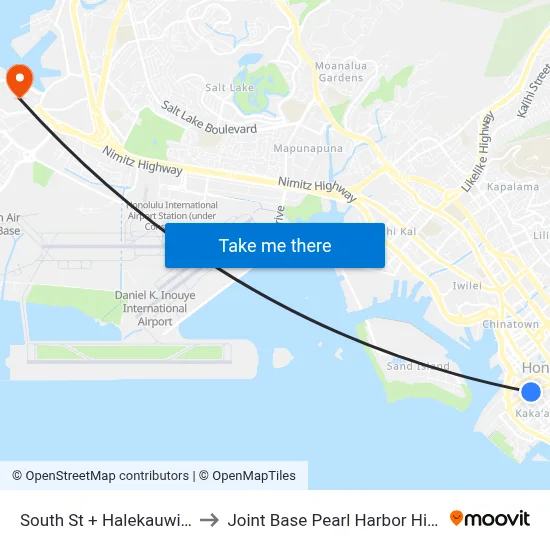 South St + Halekauwila St to Joint Base Pearl Harbor Hickam map