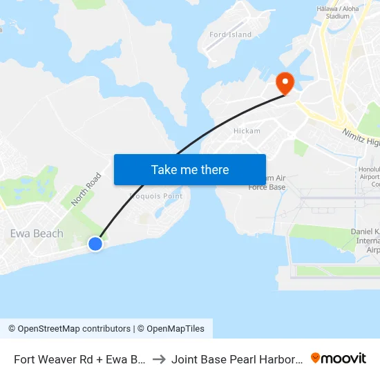 Fort Weaver Rd + Ewa Beach Rd to Joint Base Pearl Harbor Hickam map
