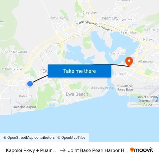 Kapolei Pkwy + Puainako St to Joint Base Pearl Harbor Hickam map