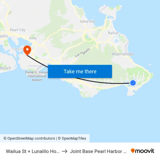 Wailua St + Lunalilo Home Rd to Joint Base Pearl Harbor Hickam map
