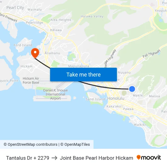 Tantalus Dr + 2279 to Joint Base Pearl Harbor Hickam map