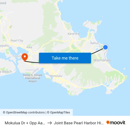 Mokulua Dr + Opp Aala Dr to Joint Base Pearl Harbor Hickam map