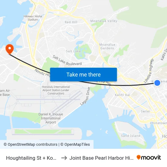 Houghtailing St + Konia St to Joint Base Pearl Harbor Hickam map