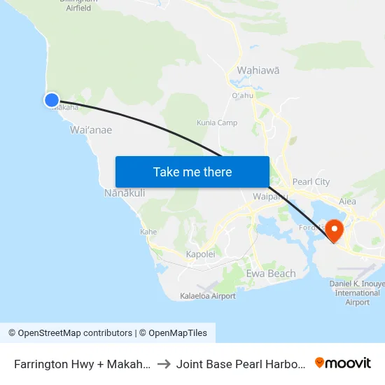 Farrington Hwy + Makaha Shores to Joint Base Pearl Harbor Hickam map