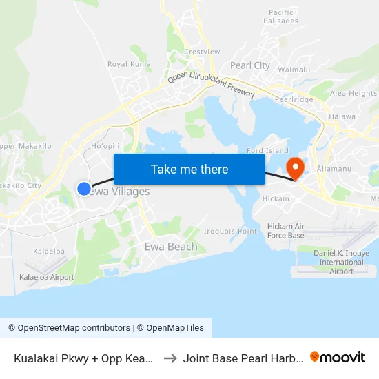 Kualakai Pkwy + Opp Keahumoa Pkwy to Joint Base Pearl Harbor Hickam map