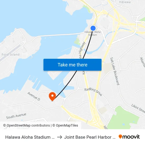 Halawa Aloha Stadium Station to Joint Base Pearl Harbor Hickam map